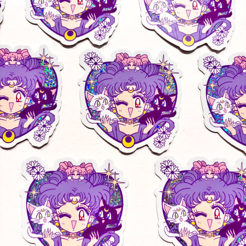 Kitty Companion Pretty Winker • Waterproof Vinyl Glitter Sticker