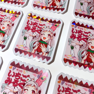 3” Ichigo Milk Candy • Glossy Prism Sticker