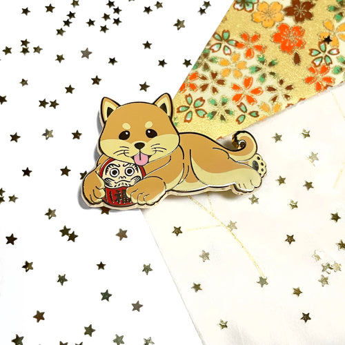 Shiba Inu / Kawaii Dog with Daruma • Enamel Pin