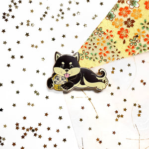 Shiba Inu / Kawaii Dog with Daruma • Enamel Pin