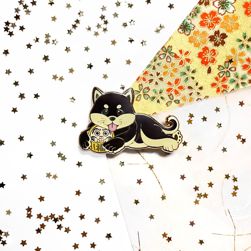 Shiba Inu / Kawaii Dog with Daruma • Enamel Pin