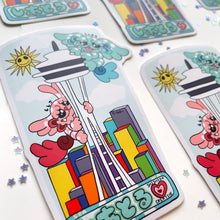 Shishi Lions Mascots Climbing Seattle Tower • Original Character • Waterproof Vinyl Sticker