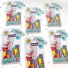 Shishi Lions Mascots Climbing Seattle Tower • Original Character • Waterproof Vinyl Sticker
