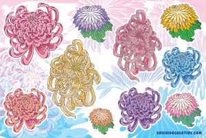 4x6 Kiku / Chrysanthemum Vinyl Sticker Sheet